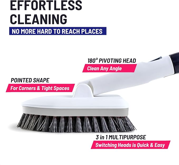 Moku Home Shower Scrubber 3 in 1 Extendable Long Handle 58" Cleaning Brush | Non-Scratch Bathroom Scrubber for Tub, Tile, Shower, Kitchen, Toilet, Sink, Wall & Floor; Telescopic Shower Cleaning Brush
