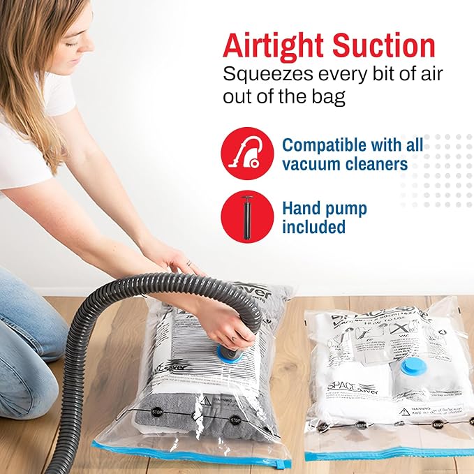 Spacesaver 2 Pack Jumbo Vacuum Storage Bags for Blankets & Clothes – Jumbo Vacuum Sealed Compression Bags with Hand Pump – Space Saver Storage Bags for Bedding, Moving, Travel & Organization