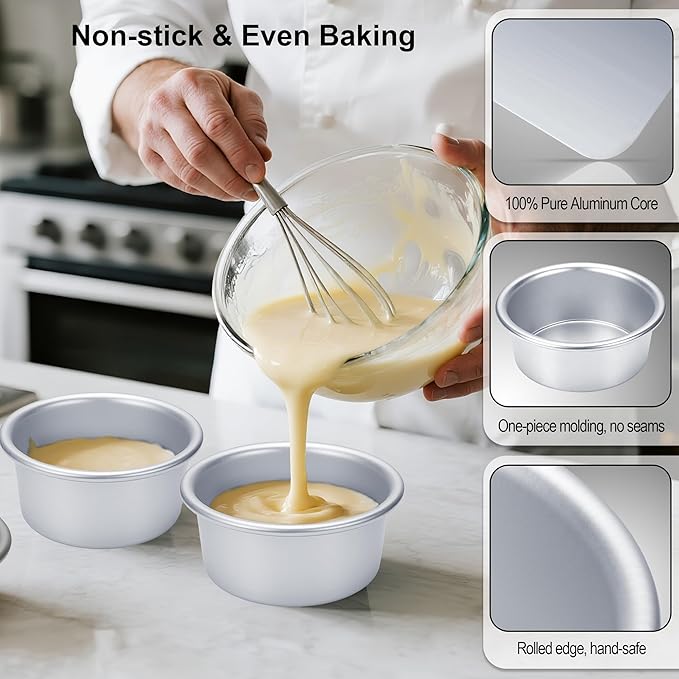 6 Inch Cake Pans Set of 2, Small Cake Pans With 60PCS Parchment Paper for Birthday Smash Layer Cakes, No-Stick Round Cake Pans for Home Kitchen, Aluminum Pans & 6 X 3 Inch, Heavy Duty & Oven Safe
