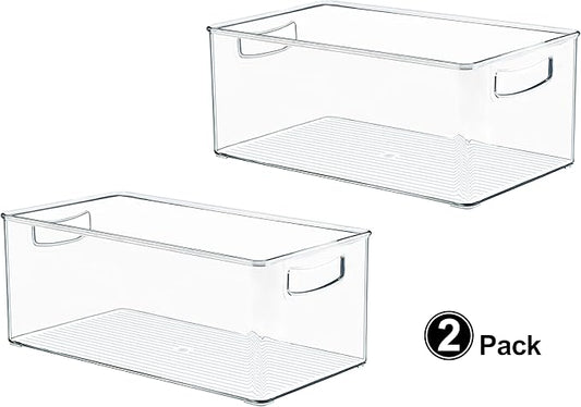 Hudgan 2 Pack Straight Sides Stackable Pantry Organizer Bins for Home Edit - 13.5''L x 7.5''W x 5.5''H