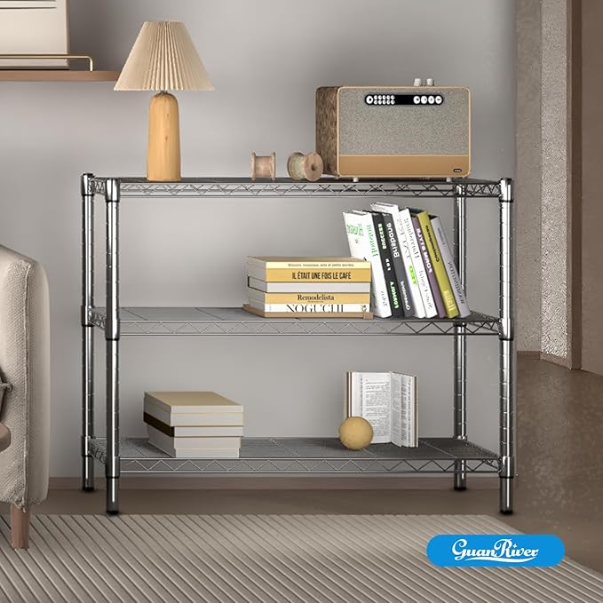 Guan River 3-Shelf Adjustable Metal Wire Shelving,Chrome,36"L x 14"W x 30"H | Height Adjustable,Sturdy and Durable,Storage Sehlf Display Rack for Office,Kitchen,Bedroom,Bathroom,Garage