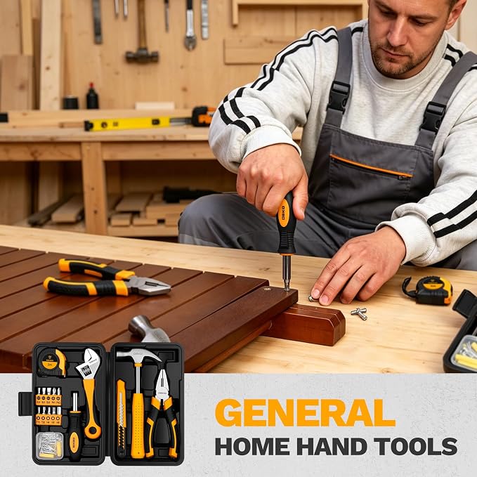 DEKOPRO 86PCS Tool Set Household DIY Tool Kit with Storage Toolbox, Small Compact Hand Tool Box Set for Home Use, DIY, Apartment, Office & Home Repair, Orange