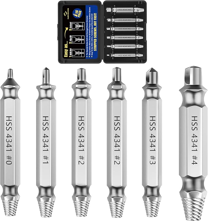 Nuovoware Damaged Screw Extractor Set, 6 PCS Stripped Screw Extractor Kit | All-purpose HSS Broken Screw Remover Set with Magnetic Extension Bit Holder & Socket Adapter, Silver