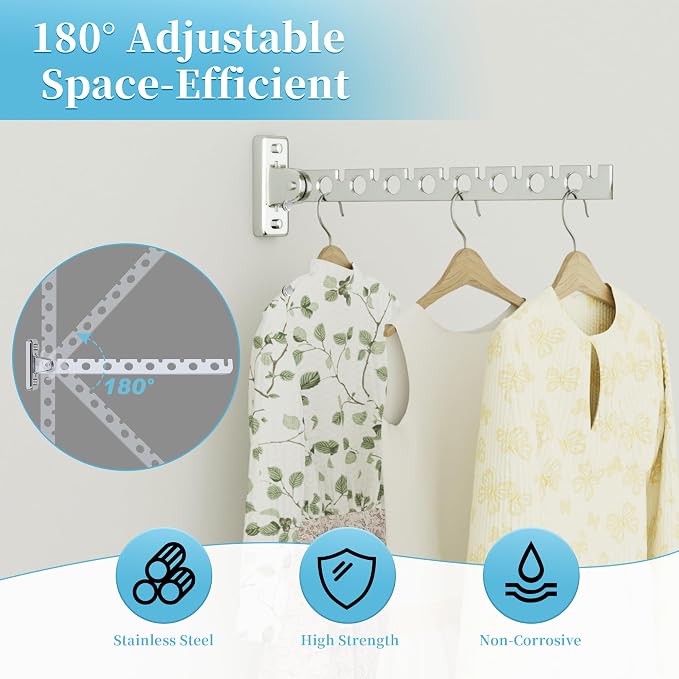 Alise Clothes Drying Racks Wall Mounted Coat Hangers,Polished Chrome,2 Pcs | Folding Hanger Clothes Hook Closet Storage Organizer,Swivel Space Saving Clothes Hanger Rack for Bedroom Bathroom Laundry
