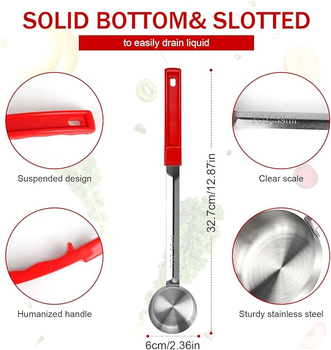 2 Ounce Solid Stainless Steel Portion Control Ladle Spoon - 2Pcs Pizza Sauce Serving Spoons Portion Ladle for Sauces, Perfect for Weight Watchers, Buffets, Parties