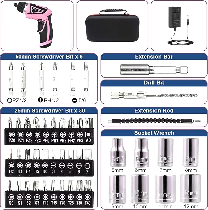 8V Cordless Screwdriver,6+1 Precision Torque Electric Screwdriver | Upgraded Max 10N·m 2000mAh Rechargeable Screw Gun with 50-Piece Kit,180° Pivoting Handle,LED Light,Gift for DIY & Home