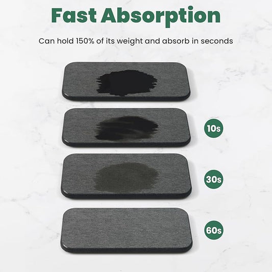 3PCS Water Absorbing Diatomaceous Earth Tray for Sink, Fast Drying Soap & Toothbrush Holders for Bathroom Counter, 1 Stone Tray, 2 Stone Coasters