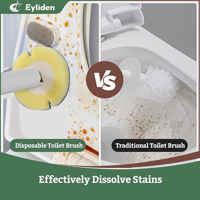 40 Count Pre-Soaked Refills Sponge, Dedicated for Eyliden Toilet Bowl Wand | Built-in Cleaner, No Extra Needed, Quick Change, Disposable Replacement Brush Heads for Bathroom Cleaning, Yellow