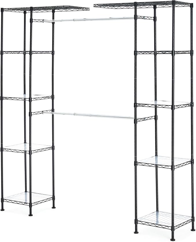 Amazon Basics Expandable Metal Hanging Closet Organizer System with Storage Shelves, Adjustable, Easy to Assemble, 57-80"L x 14"W x 72"H, Black
