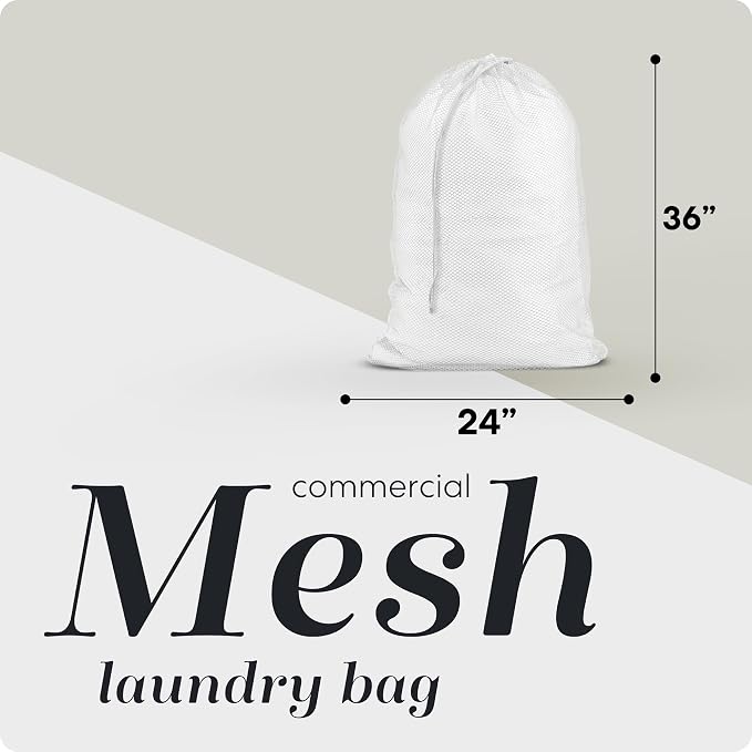 Handy Laundry Mesh XL Laundry Bag 24"x36", Heavy Duty Drawstring, White | XL 24x36 Mesh Laundry Bag, Secure Drawstring, Heavy Duty, Machine Washable, for Delicates Dorm Travel Storage, White