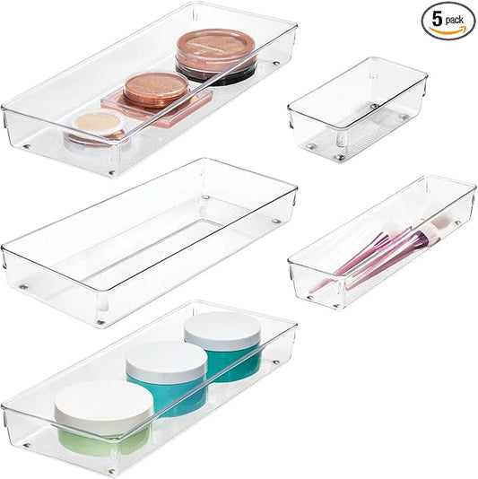 iDesign 5-Piece Kitchen Drawer Organizer Set, Clear | For Kitchen, Counter Top, Pantry