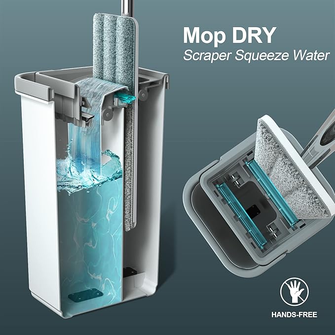 JOYMOOP Hands-Free Mop and Bucket with Wringer Set with Colorful Compressed Sponges, Househould Cleaning Tool of Floor Mop and Cellulose Sponges