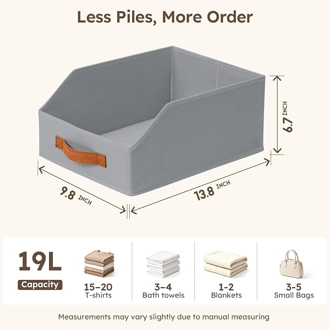 Homsorout Fabric Storage Bins for Organizing - 8 Pack Large Trapezoid Collapsible Storage Bins with Front Handle, Closet Organizers and Storage for Bedroom, Home Shelves, Small Spaces, Grey