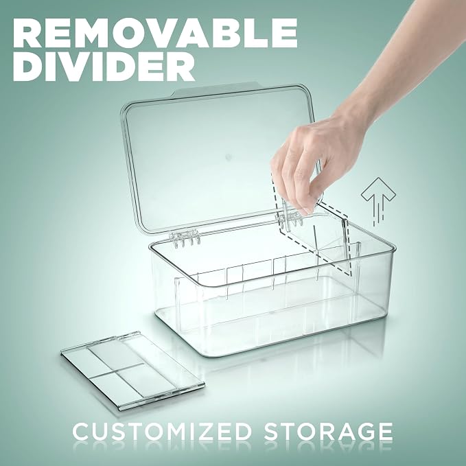 Utopia Home - Tea Bag Organizer With Lids, (2 Pack) Clear Pantry Storage Box - Stackable Partition Organizers or Holder With Lids For Drawers, Countertops, Fridge, Kitchen, Snack & Spice Organization