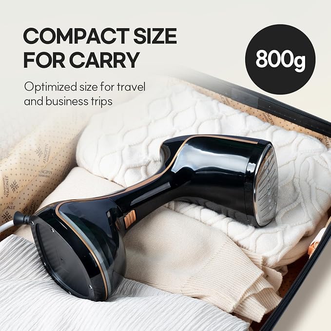 HubiCare Handheld Garment Steamer for Clothes - 1500W TurboSteam, 3 Steam Levels, 320ml Big Capacity, Strong Penetrating Steam, 20s Fast Heat-up, Steam Iron Fabric Wrinkle Remover (Black)
