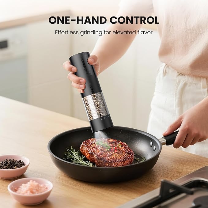 Electric Salt and Pepper Grinder Set - Rechargeable Automatic Salt and Pepper Shakers, Kitchen Appliances with External Adjustable Coarseness, Larger Hopper for Cooking, Home Gifts(2 Pack,Black/White)