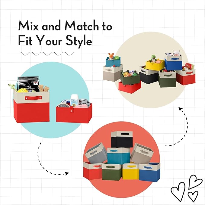 RiverRidge Kids 6pc Folding Storage Bins Set - 10.5”W x 5”H Fabric Boxes with Handles for Closet Organizers & Storage - Gray Cube Storage Organizer for Toys, Clothes & Crafts - Fits RiverRidge Shelves
