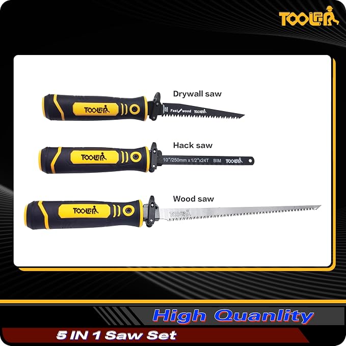 5-In-1 Multi-Blade Handsaw for Woodworking Tools (Japanese/Drywall/Hacksaw) | 6 Inch(11T/16T) Double Edges SK5 Flexible Blade for Woodworking, Hard/Soft woods cutting, Metal, Blade Quick Change Mechanism