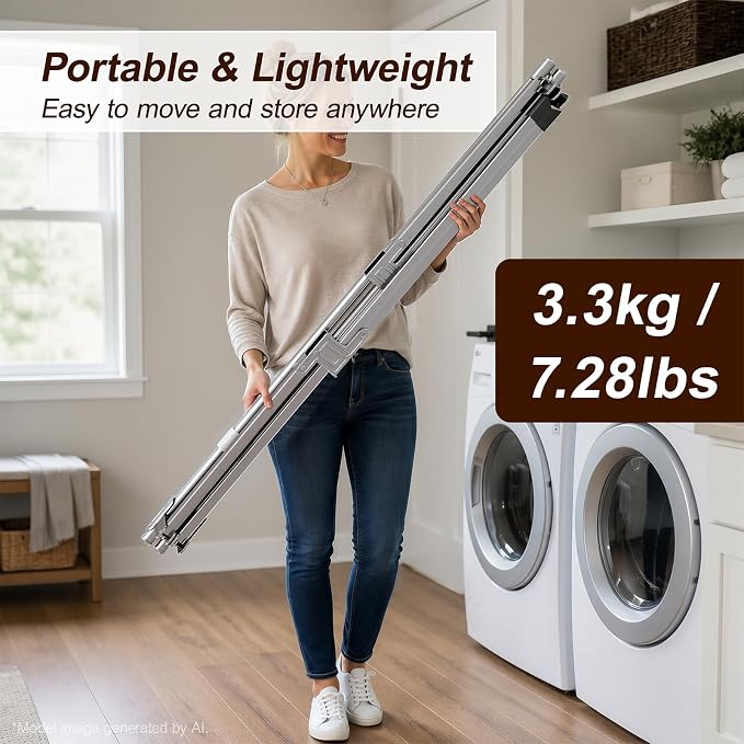 Spreezy 94 Inch Clothes Drying Rack, Stainless Steel, Indoor/Outdoor | Adjustable Length Holds 44 bs. Zero Assembly. Foldable Laundry Drying Rack. Portable, Space-Saving, with Windproof Hooks