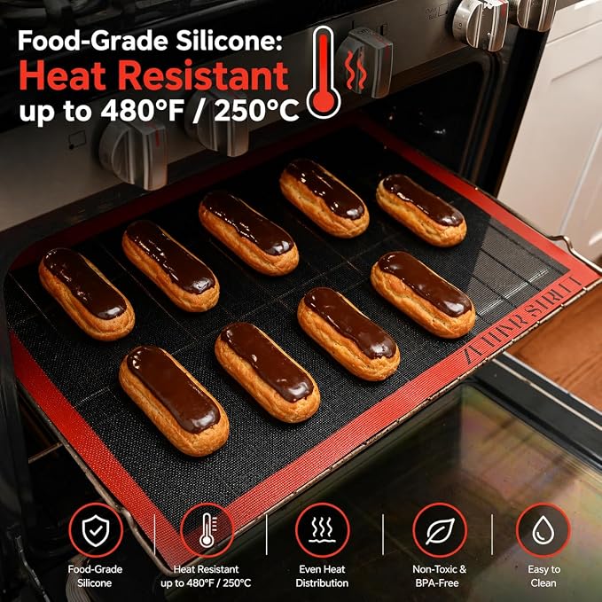 Perforated Silicone Baking Mats for Half Sheet Pan 11x16in, Eclair Silicone Baking Mat, Nonstick Reusable Breathable Air Mat, Heat Resistant, Pack of 4