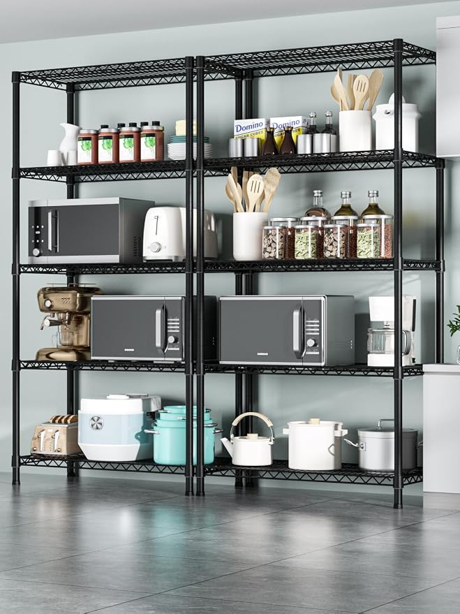 Golpart 5Tier Adjustable Storage Shelves Metal Wire Shelving Standing Shelf | Utility Heavy Duty Unit Rack Closet Organize for Home Kitchen Laundry Room Organization Pantry 18"Dx36"Wx72"H Black