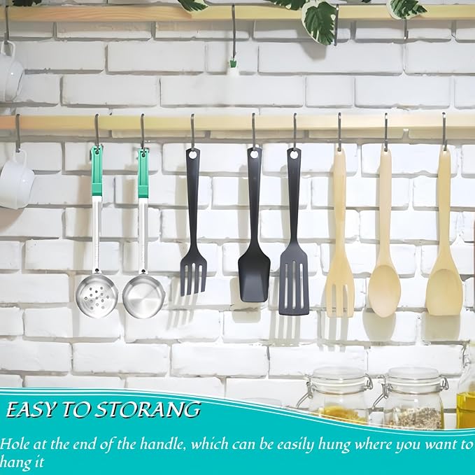 2Pcs Stainless Steel Portion Control Serving Spoons, 4 Oz Serving Ladles, Restaurant and Kitchen Measuring Serving Ladle, Portion Control Slotted and Unslotted Scoops for Weight Loss(Green)