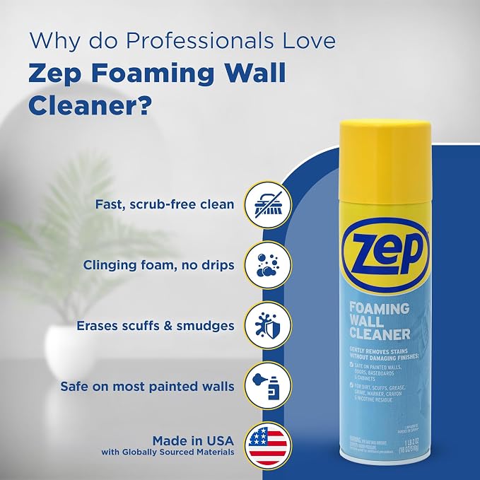 Zep ZUFWC18 Foaming Wall Cleaner, 18 oz, Clear | Removes Stains Without Damaging Finishes