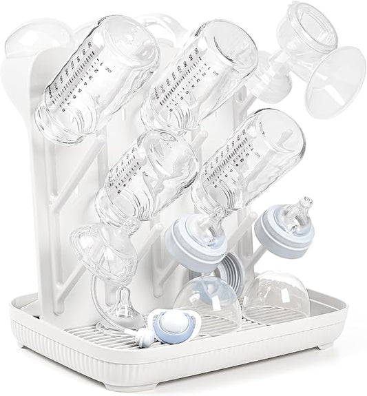 Termichy Baby Bottle Drying Rack：Large Vertical Space Saver for Countertop | With 15 Hooks - Quick-Dry Holder for Nipples, Teethers & Breast Pump Parts -Newborn Essentials Must-Haves White