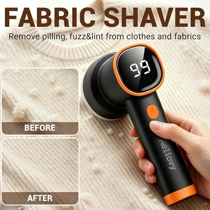 Fabric Shaver, 3 in 1 Lint Remover with Hair Remover Brush & Lint Rollers, Digital Led Display, 3 Speeds with Replaceable Blades, Remove Pilling for Clothes, Furniture, Sweater, Couch, Blanket, Pet