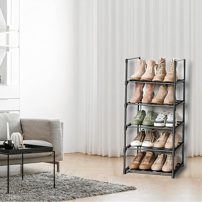 OYREL Shoe Rack, Sturdy Metal 5 Tier Narrow Shoes Organizer | Closets, Small Space, Entryway, Garage, Door Entrance, Thin Shoe Shelf, Free Standing Shoes Holder