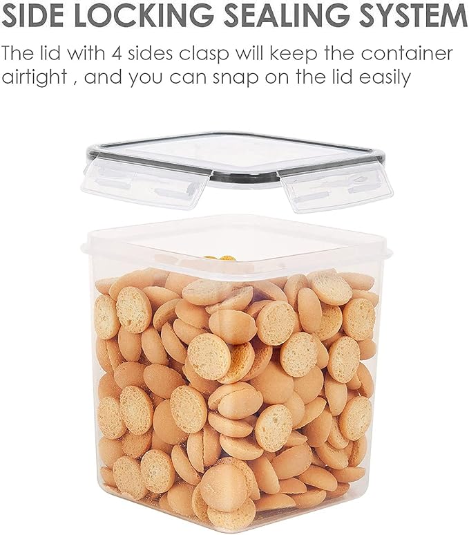 Vtopmart Food Storage Containers 2.5L / 84.5oz, 4 Pieces BPA Free Plastic Airtight Canister for Flour, Sugar, Baking Supplies, with 4 Measuring Cups and 24 Labels, Black