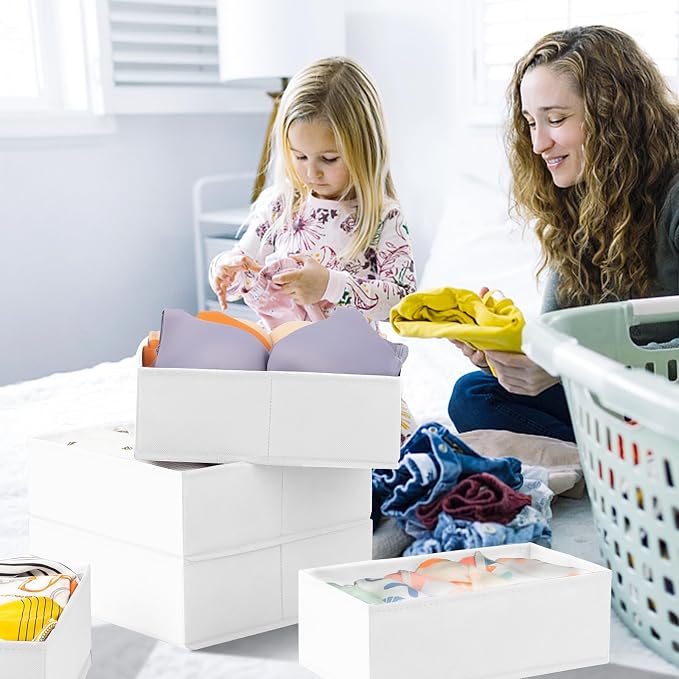 Criusia Drawer Organizer Clothes 6 Pack White- Dresser Organizer Bins for Closet Bedroom - Baby Clothes Organizers and Storage for Nursery Organization -Sock Underwear Drawer Organizer Divider