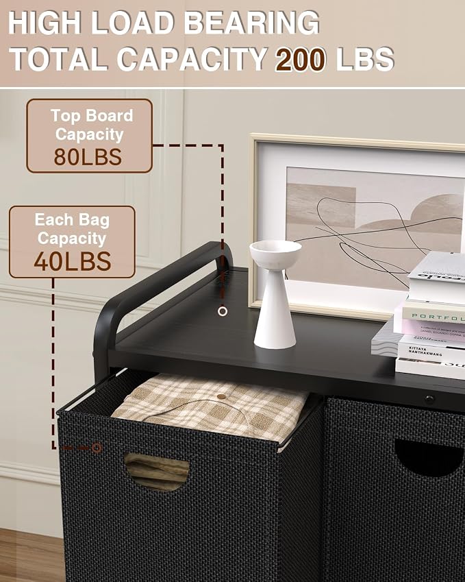 Laundry Sorter 3 Section,Laundry Basket with Wheels,3×15.8 Gal (60L) Black | Laundry Room Organization with Wooden Desktop Shelf,Pull-Out and Removable 900D Oxford Fabric Laundry Bags for Laundry Room