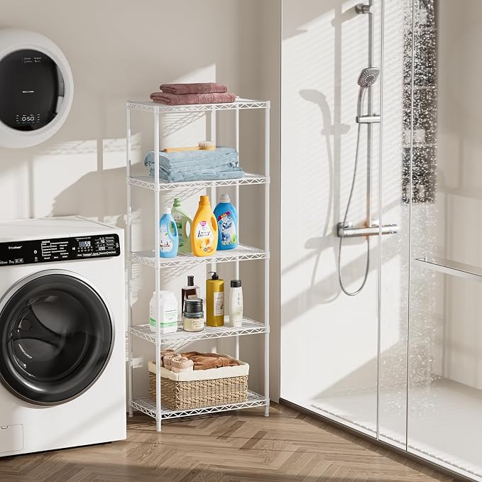 Golpart 5Tier Adjustable Storage Shelves Metal Wire Shelving Standing Shelf | Utility Heavy Duty Unit Rack Closet Organize for Home Kitchen Laundry Room Organization Pantry 12"Dx22"Wx59"H White