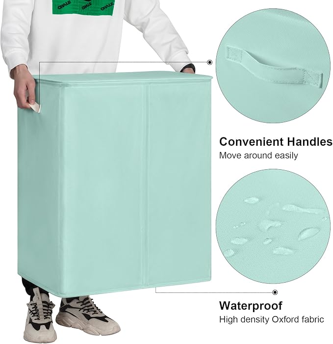 WOWLIVE 154L Double Laundry Hamper 2 Section with Lid and Removable Bags | Divided Laundry Basket, Large Dirty Clothes Hamper with Handle, Collapsible Laundry Storage for Dorm, College, Mint Green