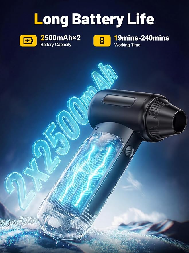 X213 Compressed Air Duster, 130000RPM, 3-Speed Adjustable, Electric | Mini Air Blower, Rechargeable, 4 Nozzles, Cordless, 0.5lb Portable, for Computer, Keyboard, House, Outdoor and Car