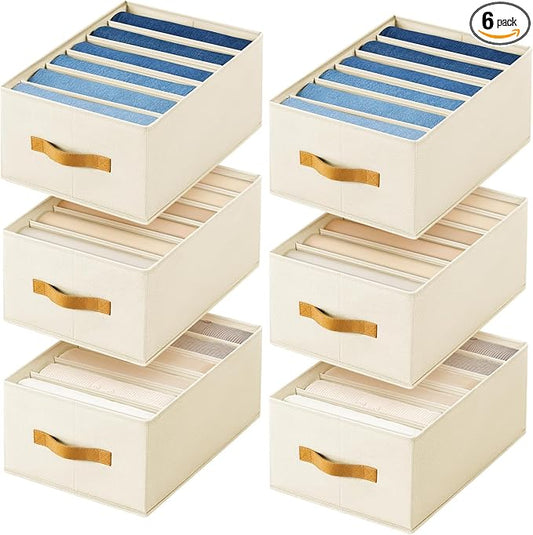 DIMJ Wardrobe Clothes Organizer - Foldable Closet Drawer Organizer Dividers for Jeans, Pants, Sweater, T Shirt, Storage Bins with Handles for Shelf