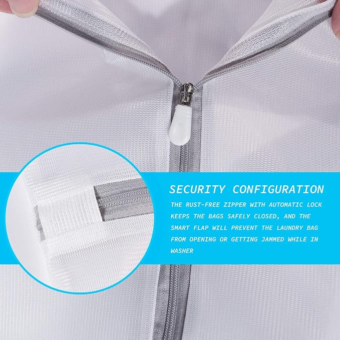 SUERIV Laundry Mesh Bag-Heavy Duty Fine Mesh Wash Bag for Washing Machine-Supper Zipper Net Laundry Bag for Travel,Lingerie,Sweater,Garment,Undergarment （1M+2L）