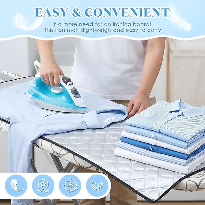 Tigeen Ironing Mat, Extra Large 54 x 32 Inch Ironing Blanket with Aluminum Foil Film & Insulating Cotton, Thick Heat Resistant Portable Pressing Pad for Tabletop, Countertop, Washer & Dryer