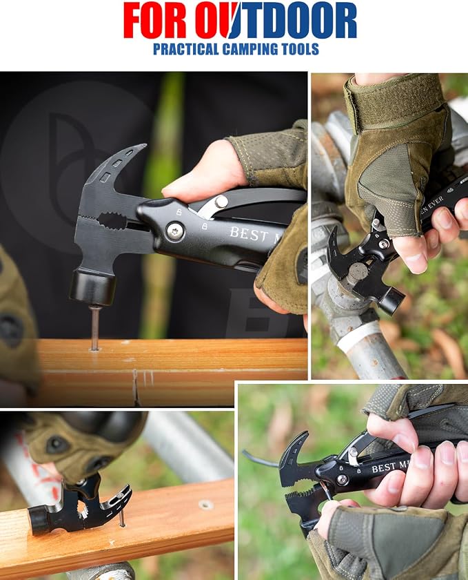 BIBURY Gifts for Men, 12 in 1 Multitool Hammer with 18 in 1 Snowflake Tool | Camping Essentials Survival Gear Tool, Safety Lock, Pocket Knife, Gifts for Men Him Dad, Cool Gadgets for Husband Boyfriend