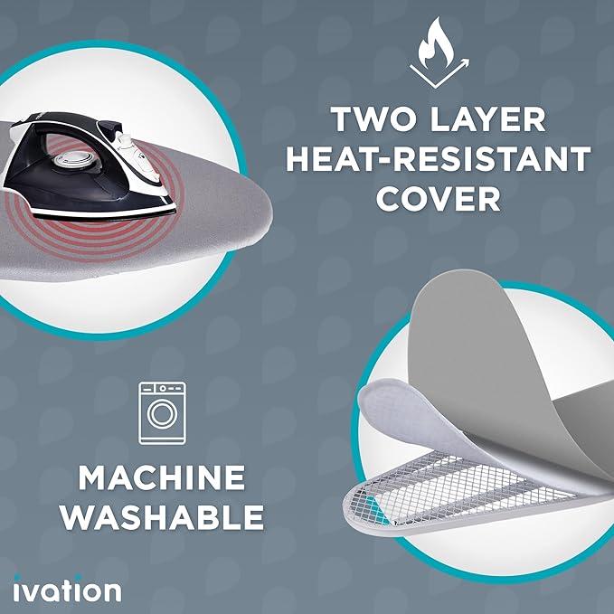 Ivation Wall-Mounted Ironing Board Cabinet, Foldable Ironing Storage Station for Home, Apartment, Easy-Release Lever, Garment Hooks, with Full Mirror Door, White