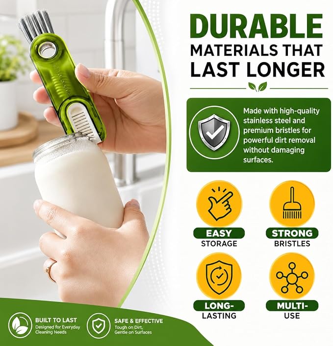 3-in-1 Cleaning Brush for Cups, Bottles & Keyboards, Multifunctional Detail Cleaning Tool for Lids, Gaps, Earbuds & Hard-to-Reach Areas, Compact Portable Cleaning Kit for Home, Office & Travel.