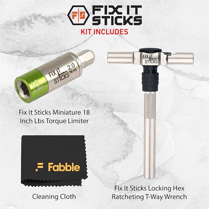 Fix It Sticks Set of 2 tools Bundle - Ratcheting T-Way Wrench & Torque Limiter 18 Inch-lb – Precision Set for Home and Professional Use – with microfiber cloth