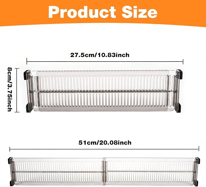12 Pack Drawer Dividers for Clothes, 3.15" High, 10.83-20.08'' Adjustable | Clear Plastic Expandable Dresser Dividers Drawer Separators For Kitchen, Nursery Baby Clothing, Underwear Cosmetic Organizer
