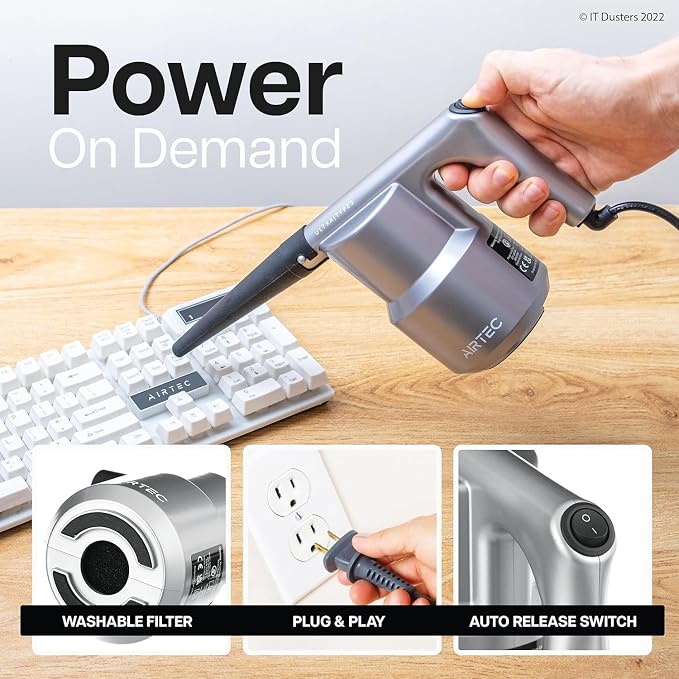 AirTec Ultra Electric Air Duster Blower for PC, Laptop, Console, Electronics and Home Cleaning, Environmental Alternative to Spray air can Duster Keyboard Cleaner (Type 3)