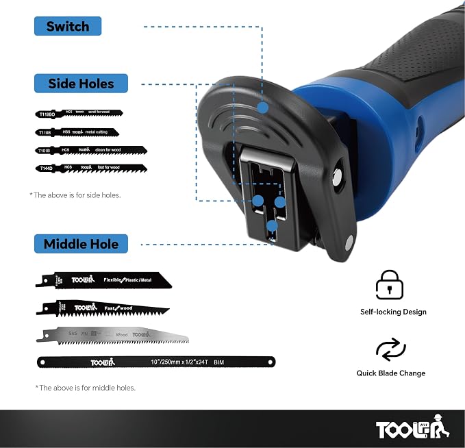 8-In-1 Multi Blades Hand Saw, Drywall, Hacksaw, Jab Saw & Wood Cutter Tool | Blade Quick Change Mechanism, For Cutting Drywall, Wood, Metel, Plastic, Plywood. Lightweight manual saw. Blue Handle