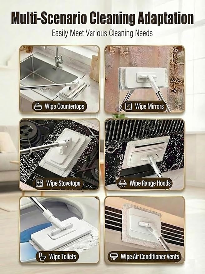 Snap Grip Mini Mop, Hands-Free Cloth Changing with 360° Rotating Head, Zero-Touch Portable Wall Mop for Floor, Tile and Mirror, Universal Pad Compatibility for Any Cloth+ Magic Cleaning Cloth*10