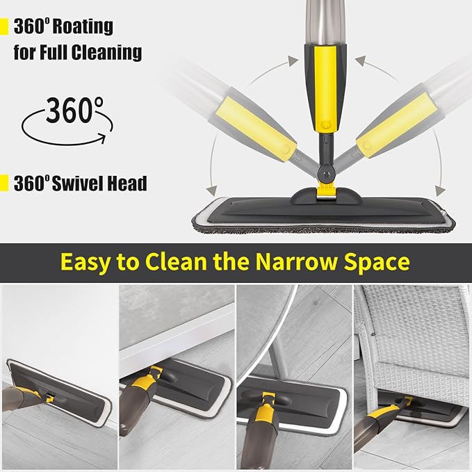 Mops for Floor Cleaning, Spray Mop with 400ml Refillable Bottle and 3 Replacement Pads Dry Wet Floor Household or Commercial Hardwood Laminate Tile Ceramic