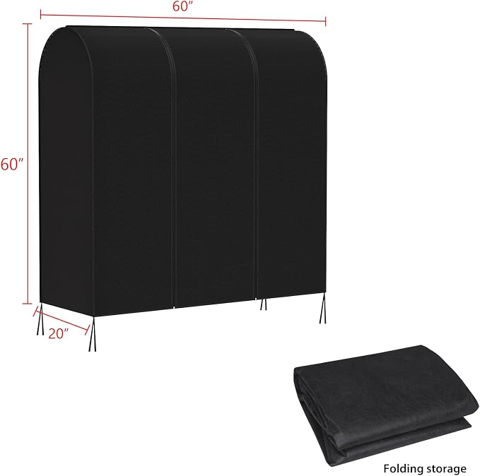 Zilink 60'' Garment Rack Cover Dustproof Clothes Rack Cover Breathable Garment Bags Protector Wardrobe Cover with 2 Durable Zippers for Garment Rack, Black, (Rack Not Included)