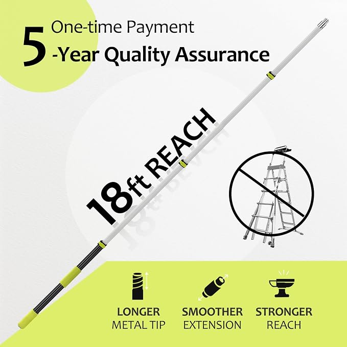 【Upgrade Anti Rotation 】 24ft High Reach Duster Kit,5-18ft Lightweight Aluminum Alloy Extension Rod,7-Piece Set,210° Steering Head Clean Various Angle,for Cleaning Ceiling,High Wall